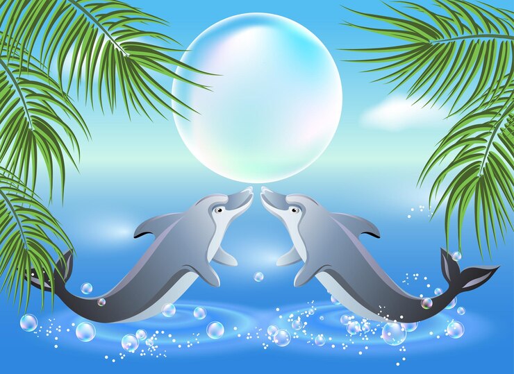 Vector delfines salta del agua