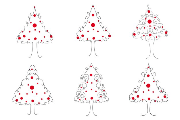 Delgada línea continua árbol de Navidad con corazones símbolo vector una línea pino abeto signo de amor