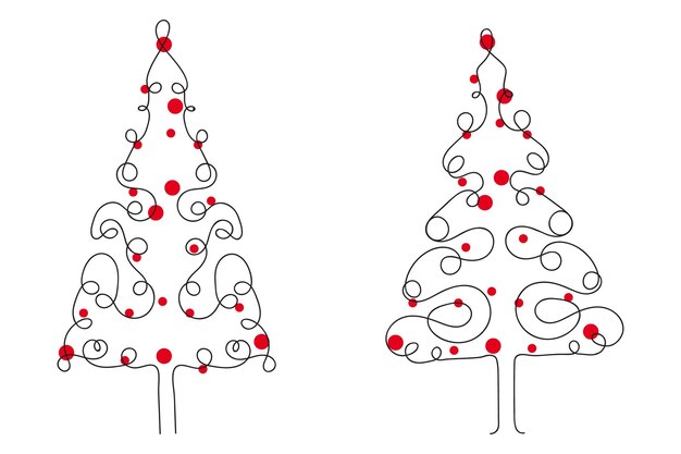 Delgada línea continua árbol de Navidad con corazones símbolo vector una línea pino abeto signo de amor