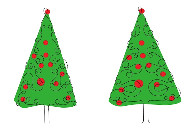 Delgada línea continua árbol de Navidad con corazones símbolo vector una línea pino abeto signo de amor
