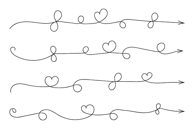 Delgada línea continua corazones estilo flecha curva vector una línea izquierda derecha dirección flechas de amor