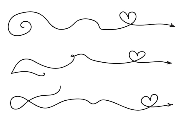 Delgada línea continua corazones estilo flecha curva vector una línea izquierda derecha dirección flechas de amor