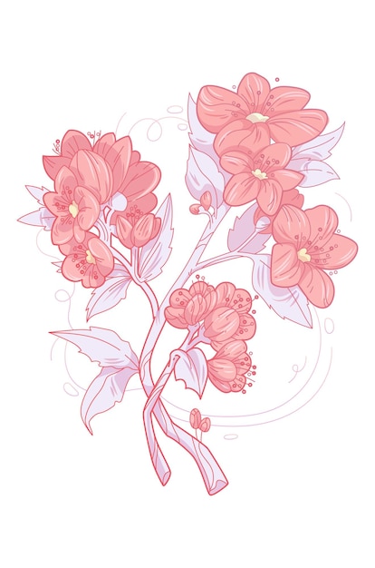 Delicada impresión de arte vectorial con flores rosadas rosas de jardín florales de primavera