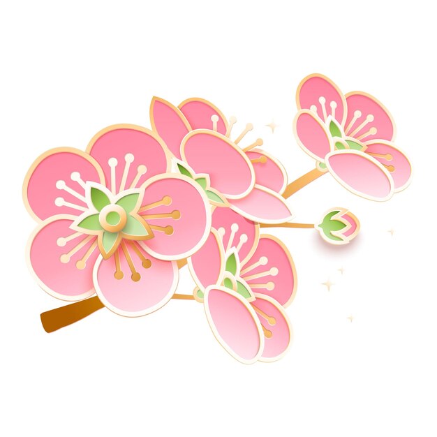 Delicadas flores de ciruela cortadas en papel