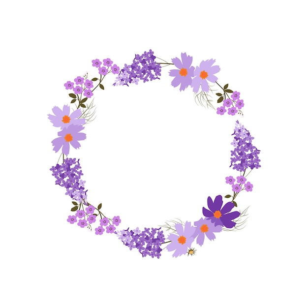 Delicadas flores lilas y corona de libélula con lugar para el texto sobre un fondo blanco Invitación de boda Folleto de tarjeta de felicitación