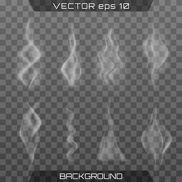 Vector delicadas olas de humo de cigarrillo blanco.