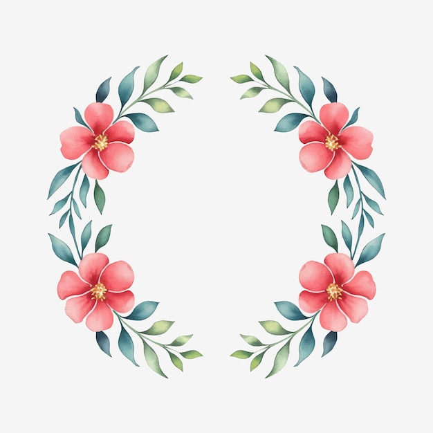 Delicado arco floral de acuarela con flores y hojas rosas