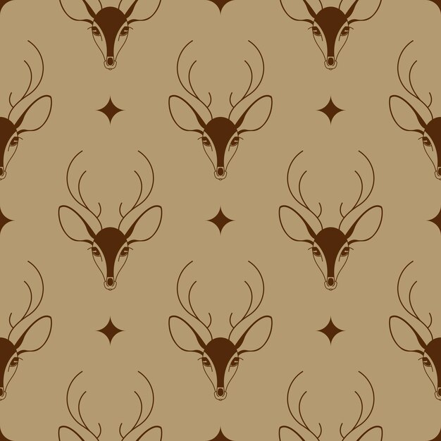 Delicado patrón de cabeza y estrellas de ciervo vintage para impresión y diseño Ilustración vectorial