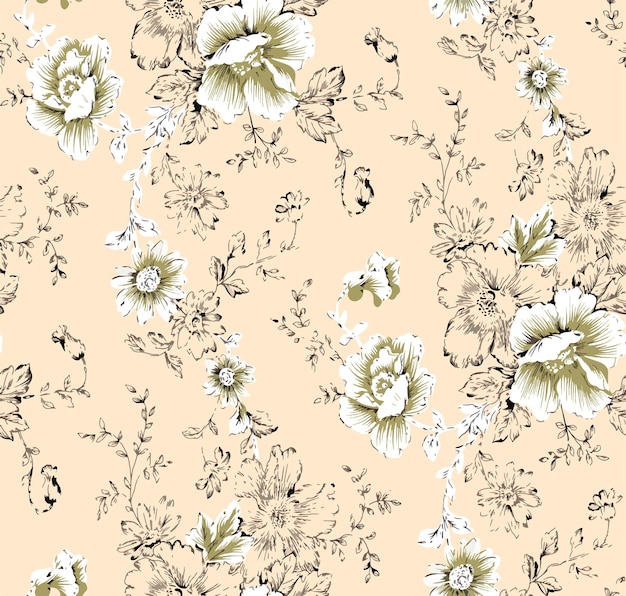 Delicado patrón sin costuras de impresión floral sobre un fondo beige claro