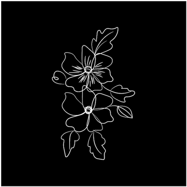 Delicate arte de líneas florales sobre un fondo negro