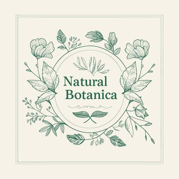 Delicate Botanical Line Art Un emblema floral dibujado a mano llamado Natural Botanica para atraer