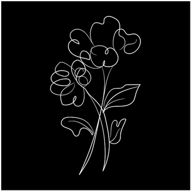 Delicate Line Art Floral Arrangement on Black