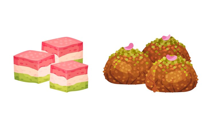 Vector las delicias turcas establecidas en los desiertos dulces de oriente medio ilustración vectorial