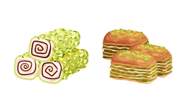 Delicias turcas o lokum como conjunto vectorial de postres dulces y azucarados árabes