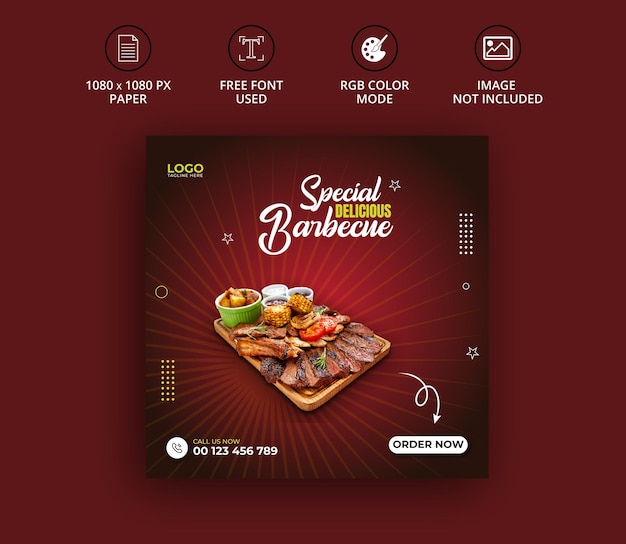 Deliciosa barbacoa promoción de redes sociales y plantilla de diseño de publicación de banner de instagram