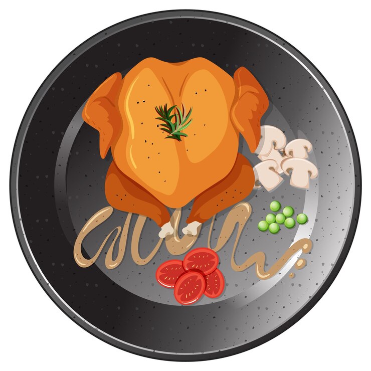 Vector deliciosa cena de pollo asado