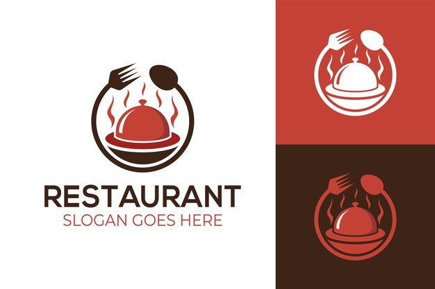 Deliciosa comida caliente o comida chatarra con icono de tenedor y cuchara para restaurante de negocios, logotipo plano de catering
