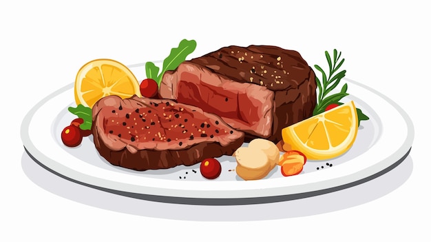 Deliciosa comida de filete con composición centrada en el ángulo ancho