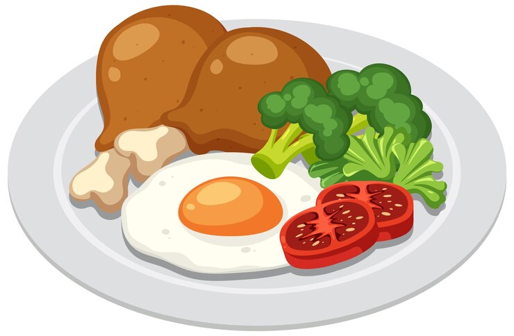 Vector una deliciosa comida con pollo y verduras