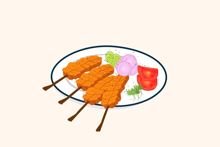 Deliciosa comida satay ilustración