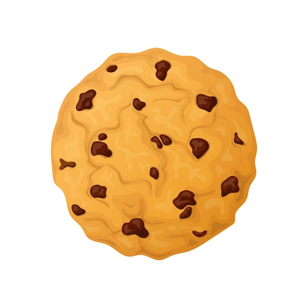 Deliciosa galleta de chispas de chocolate dibujada a mano al estilo de dibujos animados aislada sobre un fondo blanco