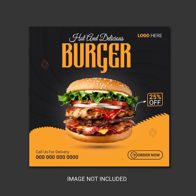 Vector deliciosa hamburguesa y comida plantilla de publicación de redes sociales