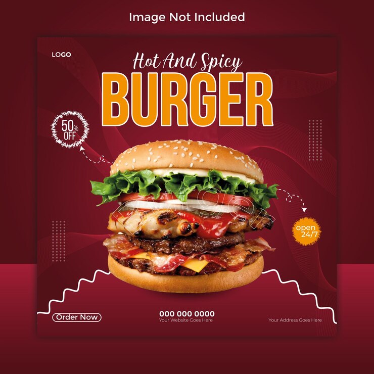 deliciosa hamburguesa comida redes sociales web banner plantilla archivo vectorial