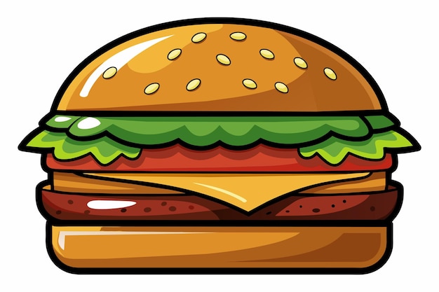 Vector una deliciosa hamburguesa cubierta con abundante queso y lechuga hamburguesa personalizable ilustración desproporcionada