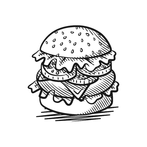 Deliciosa hamburguesa en estilo de arte de línea vectorial
