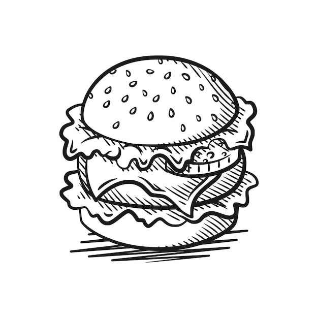 Deliciosa hamburguesa en estilo de arte de línea vectorial