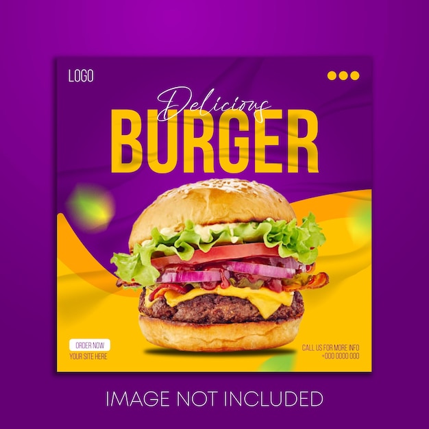Deliciosa hamburguesa picante y promoción de alimentos en las redes sociales diseño premium de publicación de banner de instagram