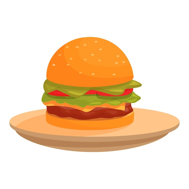 Deliciosa hamburguesa en un plato de madera Ilustración de comida rápida