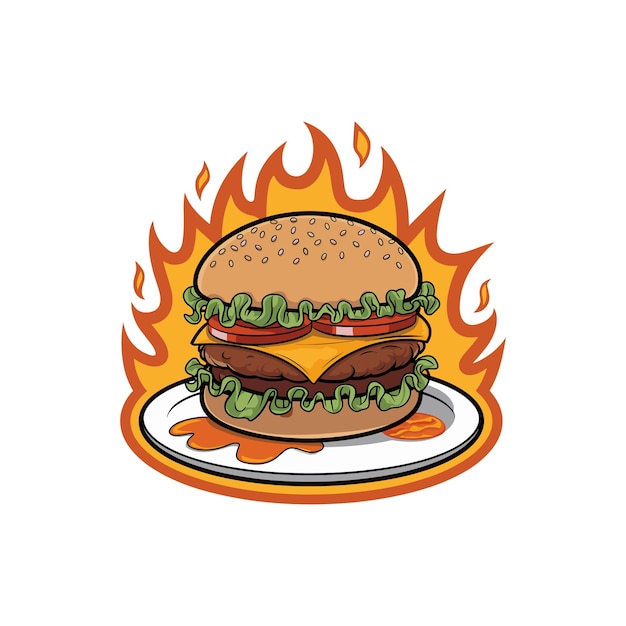 Una deliciosa hamburguesa con queso rodeada de llamas