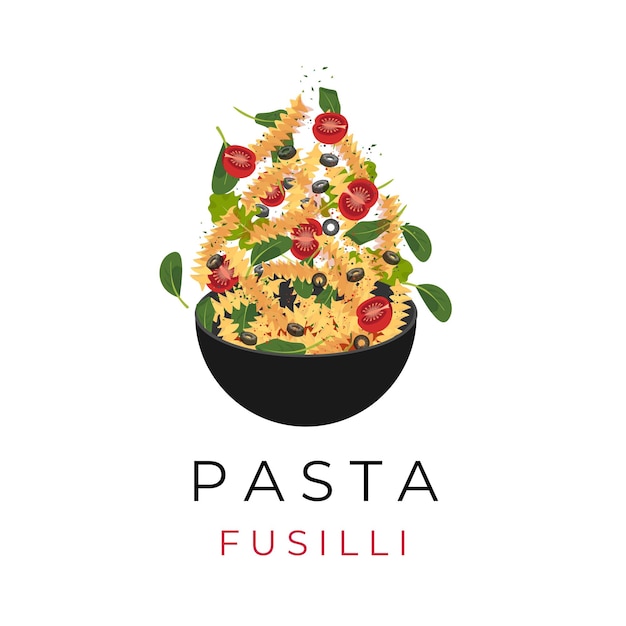 Deliciosa ilustración del logotipo de pasta Fusilli en un tazón