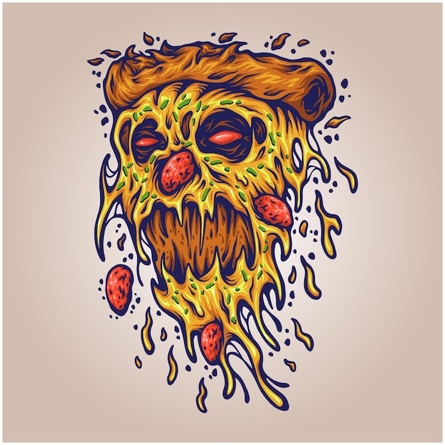 Deliciosa ilustración de rebanada de pizza de monstruo aterrador