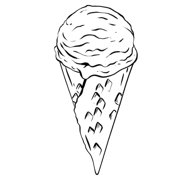 Deliciosa ilustración vectorial de una cucharada de helado ubicada en un cono de gofres crujientes Un delicioso