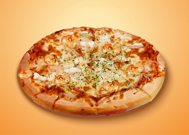 Vector deliciosa pizza de mariscos con queso e ingredientes ricos en ilustración 3d