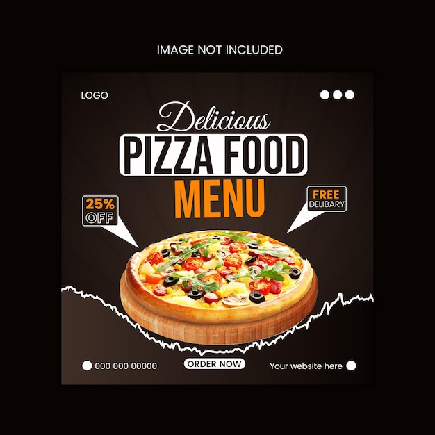 deliciosa pizza y menú de comida plantilla de banner de las redes sociales