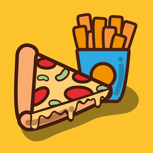 Deliciosa pizza y papas fritas comida francesa