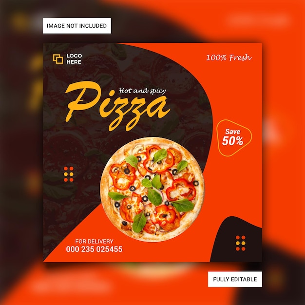 Deliciosa pizza y plantilla de banner de redes sociales de menú de comida rápida