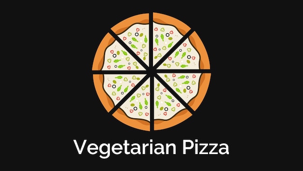 Deliciosa pizza vegetariana comida asiática tradicional ilustración vectorial plantilla de diseño de logotipo