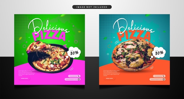 Deliciosa plantilla de banner de redes sociales de menú de comida de pizza