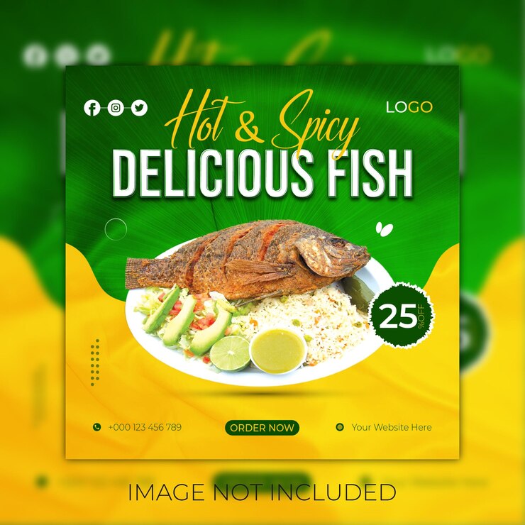 Deliciosa plantilla de diseño de publicación de redes sociales de comida de pescado