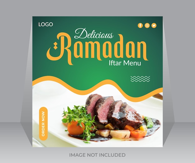 Deliciosa plantilla de diseño de publicación de redes sociales promocionales de Ramadán