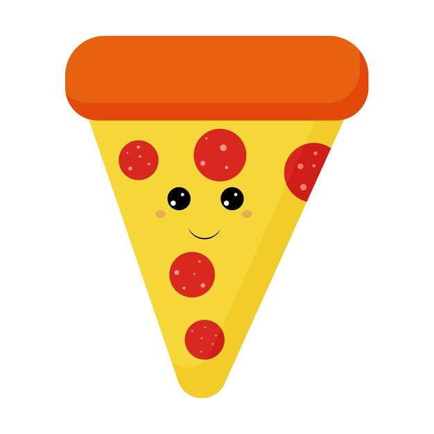 Deliciosa rebanada de pepperoni de pizza cheezy con ilustración de vector de caracteres de ojos kawaii