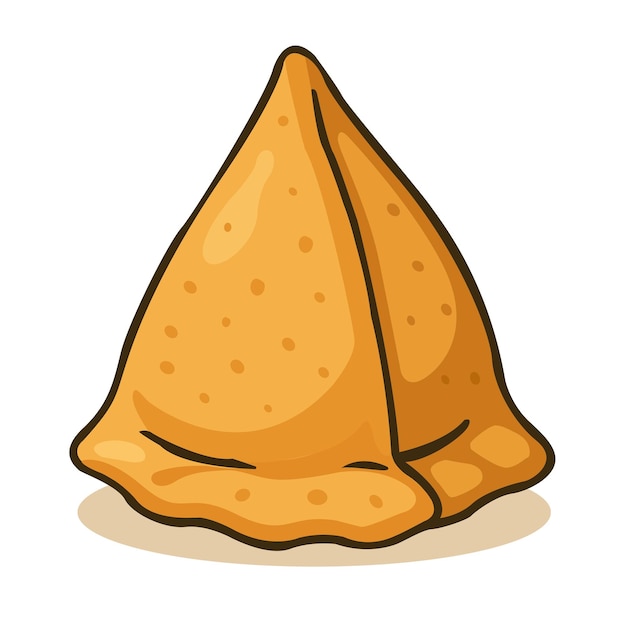 Una deliciosa samosa de dibujos animados aislada sobre un fondo blanco