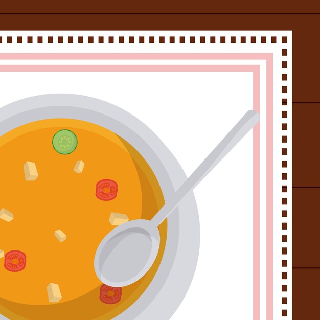 Vector deliciosa sopa sobre mantel comida sana