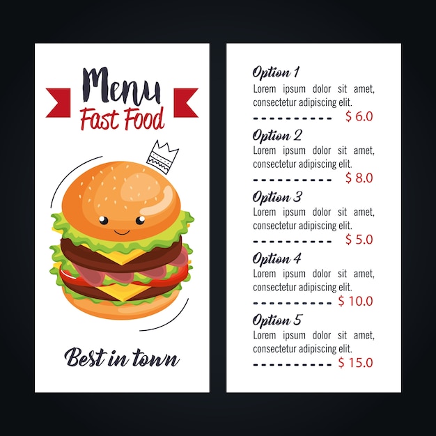 Vector deliciosa tarjeta de menú de comida rápida hamburguesa grande