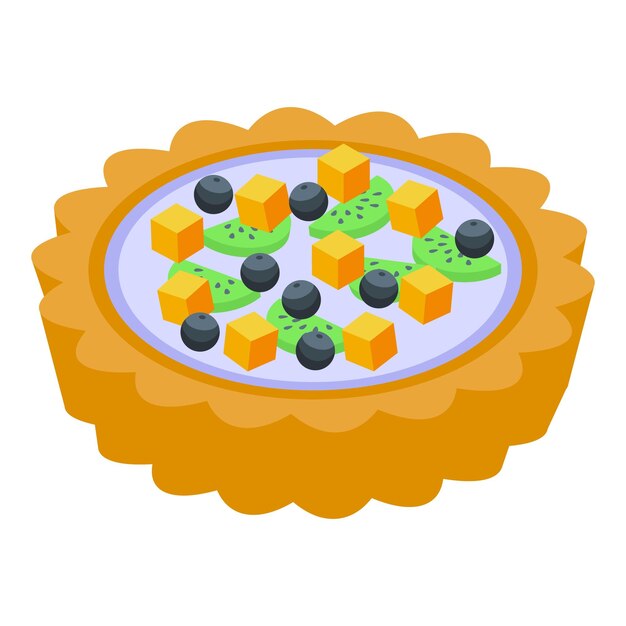 Deliciosa tarta de frutas con kiwi de mango y arándanos en un relleno de crema púrpura