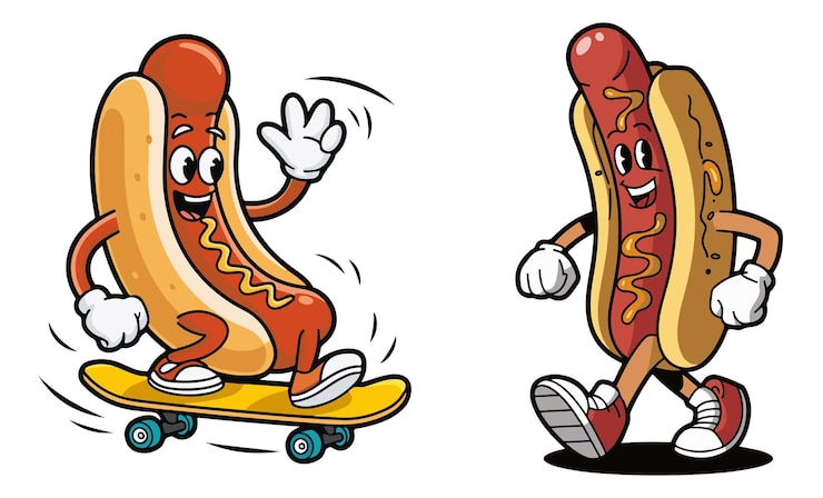 Vector deliciosamente lindo juego de clips de salchichas de dibujos animados
